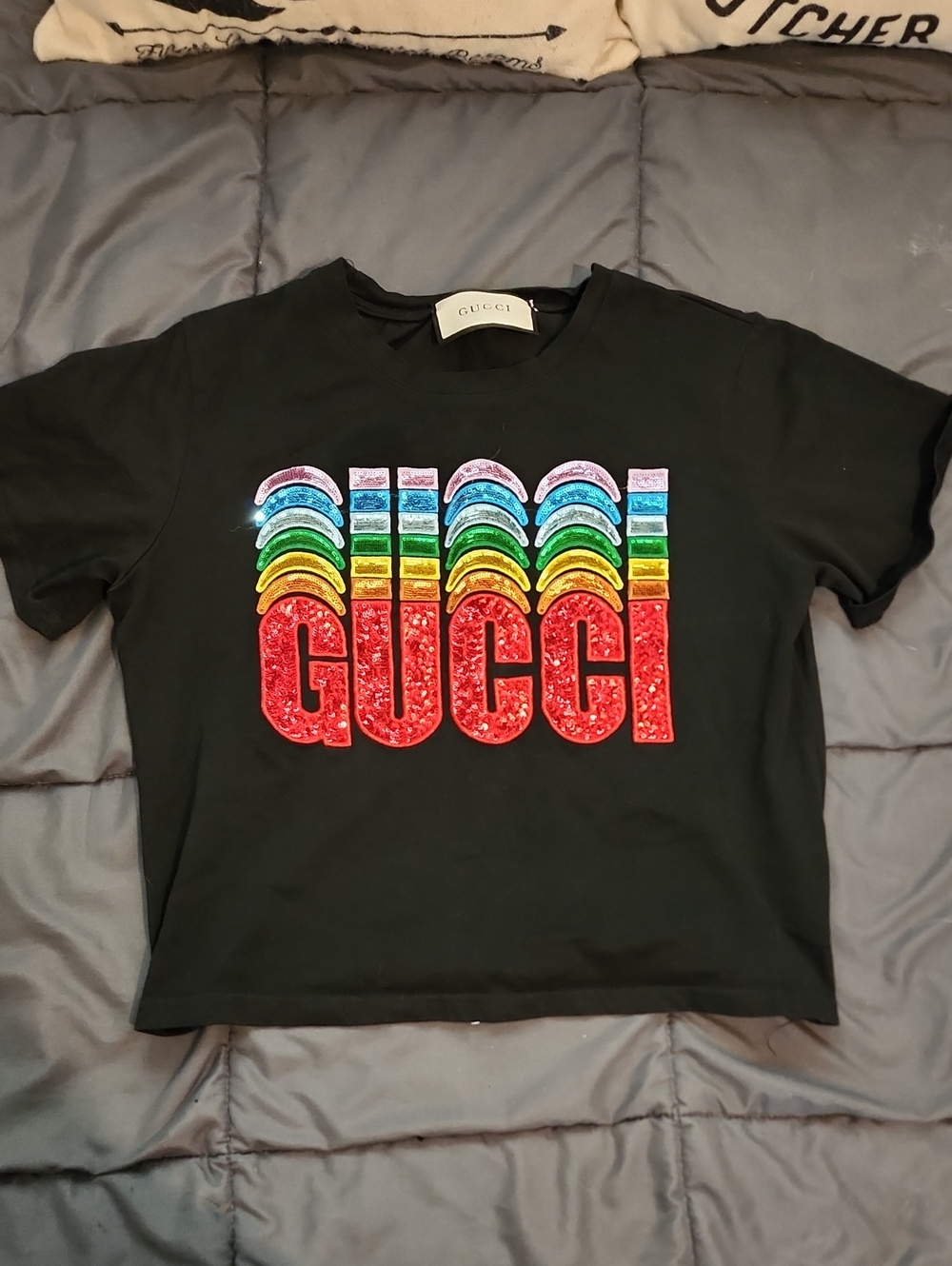 Gucci Rainbow Sequin Crop Top Shirt Size Small
